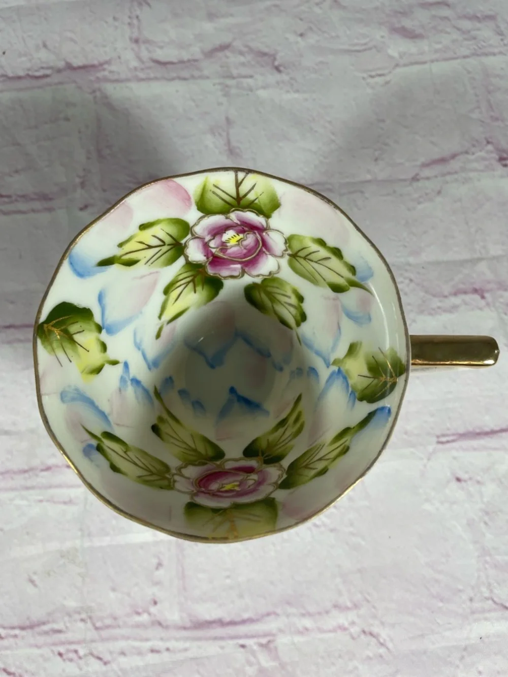 Vintage Royal Carlton 7865 Iridescent Floral Gold Trim Footed Teacup and Saucer